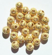 25 8mm Round Gold Metal Stardust Beads